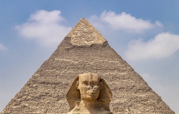 Spinx Tvář Pozadí Pyramidy Giza Káhira Egypt — Stock fotografie