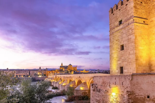 Mesquita Catedral Ponte Romana Com Torre Callahora Torre Calahorra Pôr — Fotografia de Stock