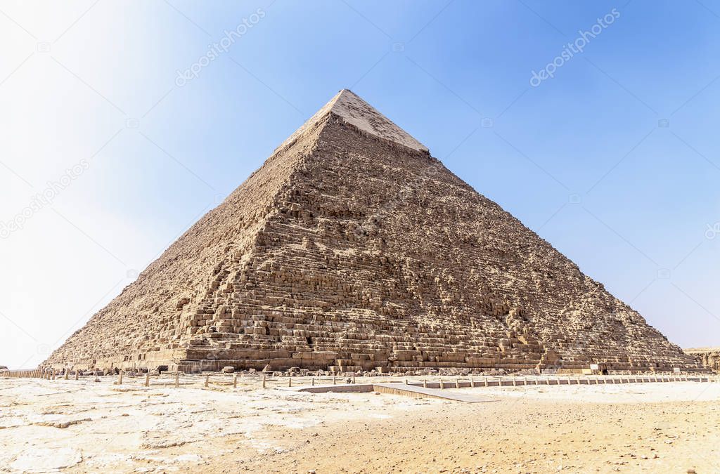 The Pyramid of Khafre or of Chephren, is the second-tallest and second-largest of the Ancient Egyptian Pyramids of Giza and the tomb of the Fourth-Dynasty pharaoh Khafre (Chefren)