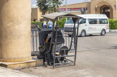 Cairo, Egypt - September 16, 2018: Egyptian security forces guard the entrance to the touristic areas.Since the 90's tourist became a target by militant in Egypt clipart
