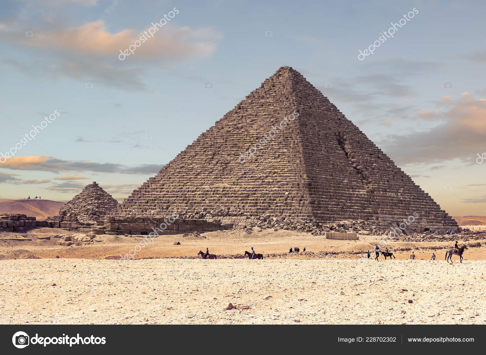 Pyramide Mykérinos Coucher Soleil Est Petite Des Trois