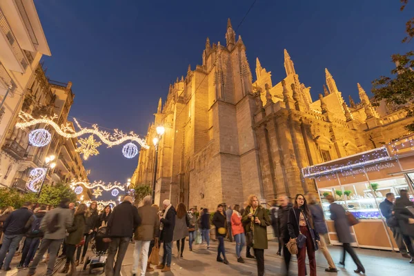 Севилья Испания Декабря 2018 Года Рождественские Огни Вокруг Севильского Кафедрального — стоковое фото