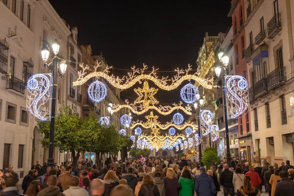 Sevilla Spanien Dezember 2018 Weihnachtsbeleuchtung Rund Die Kathedrale Der Heiligen — Stockfoto