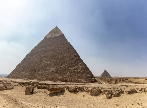 Panorama Van Het Gebied Met Grote Piramides Van Gizeh Met — Stockfoto