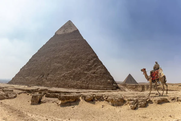 Panorama Van Het Gebied Met Grote Piramides Van Gizeh Met — Stockfoto