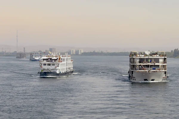 Tourist Boats Nile River Aswan Fleet Floating Hotels Tourist Boats — Stock Photo, Image