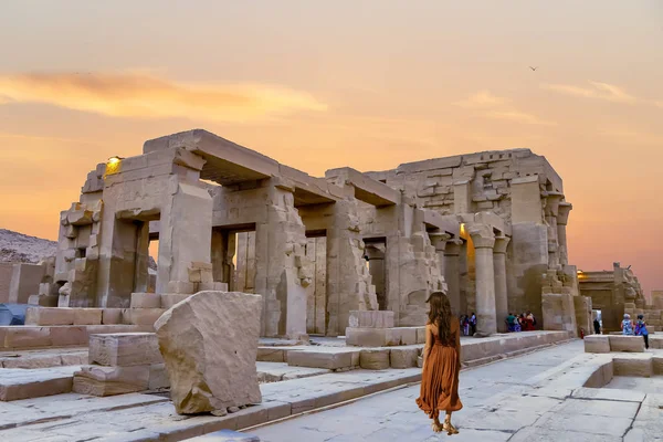 Ruiny Chrámu Kom Ombo Řece Nilu Sunet Egypt — Stock fotografie