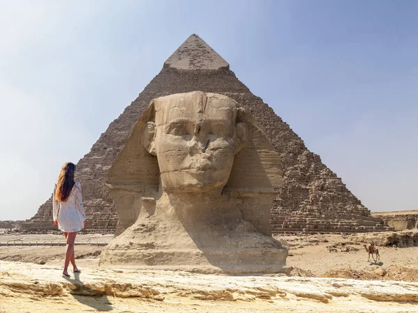 Spinx 배경에 피라미드 카이로 이집트 — 스톡 사진