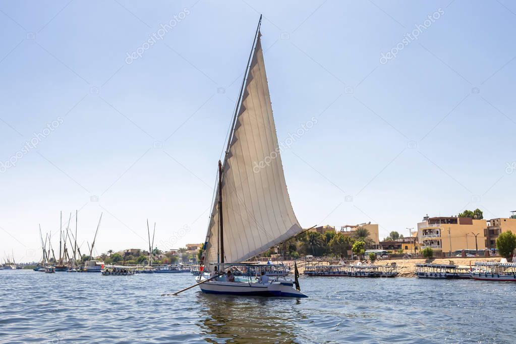  Faluca boat sailing in Nile river 