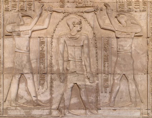 Hieróglifos em uma parede no Templo de Kom Ombo no Nilo rivalizam — Fotografia de Stock