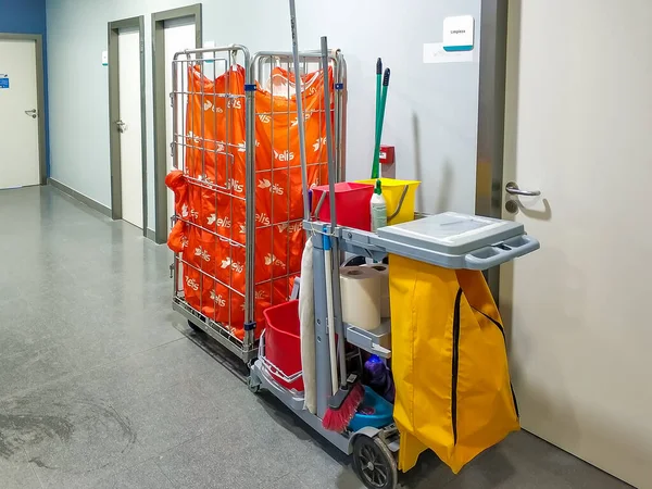 Huelva Spain June 2020 Cleaning Trolley Corridor Hospital Costa Luz — Stock Photo, Image