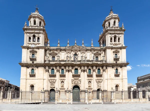 Historic Cathedral Jaen Spain View Main Facade Saint Mary Square — Stock Photo, Image