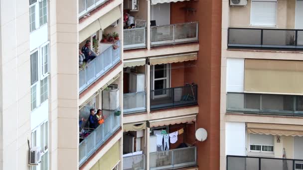 Huelva Spain May 2020 Citizens Staying Home Clapping Everyday Balconies — Stock Video