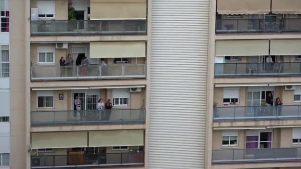 Huelva Spain April 2020 Citizens Staying Home Clapping Everyday Balconies — Stock Video