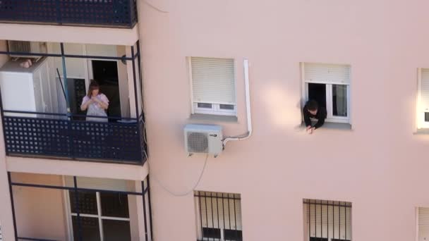 Huelva Spain April 2020 Citizens Staying Home Clapping Everyday Balconies — Stock Video