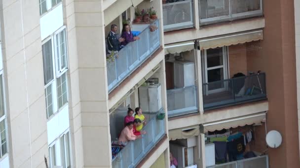 Huelva Spain April 2020 Citizens Staying Home Clapping Everyday Balconies — Stock Video