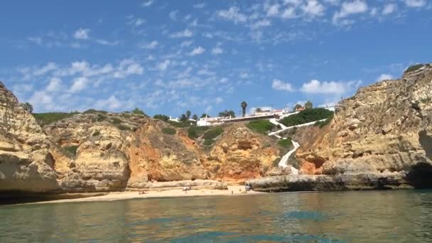 Лагоа Португалия Июля 2020 Вид Моря Знаменитого Пляжа Прайя Параисо — стоковое видео