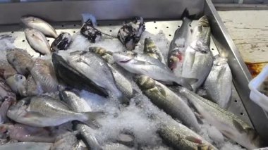 Restoranın girişinde yenecek parçayı seçmek için taze balık sergileniyor.