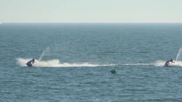 Two Man Riding Water Scooter Sport Ocean Activity Beach Holiday — Stock Video