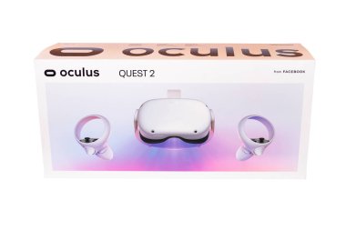 Huelva, Spain - October 14, 2020: Oculus Quest 2, the next generation of all-in-one VR. With a redesigned all-in-one form factor, new Touch controllers, and a highest-resolution display ever clipart