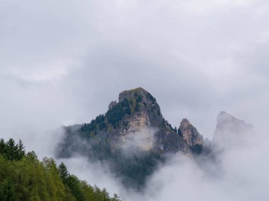 Hirzelsteig 'deki Büyük Rosengarten' de Foggy Hiking. Yüksek kalite fotoğraf