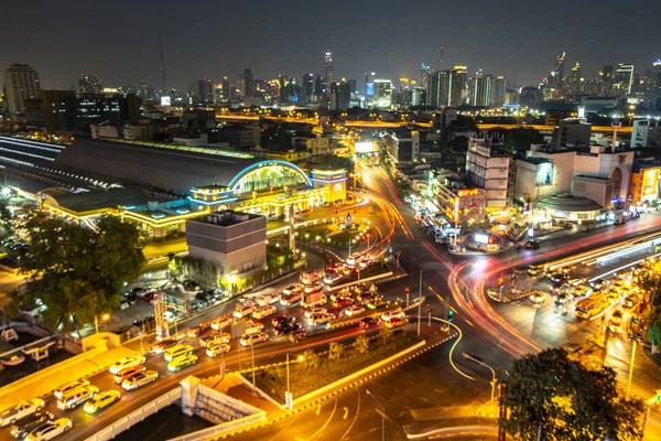 Abstenerse Borroso Bokeh Atasco Tráfico Por Noche Carretera Ciudad Escena —  Fotos de Stock