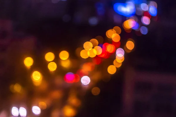 Abstact Blur Bokeh Evening Traffic Jam Road City Night Scene — Stock Photo, Image