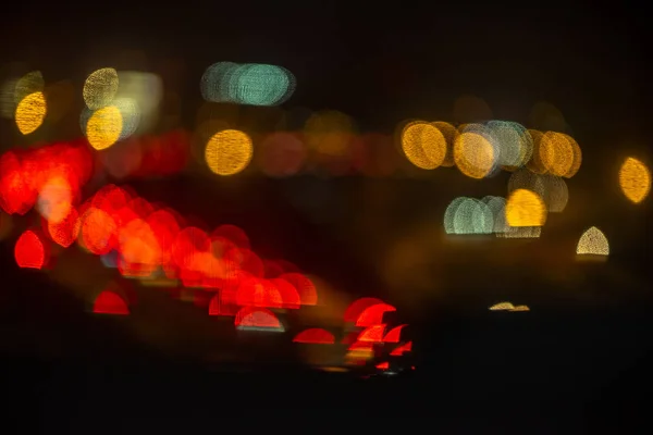 Abstact Blur Bokeh Evening Traffic Jam Road City Night Scene — Stock Photo, Image