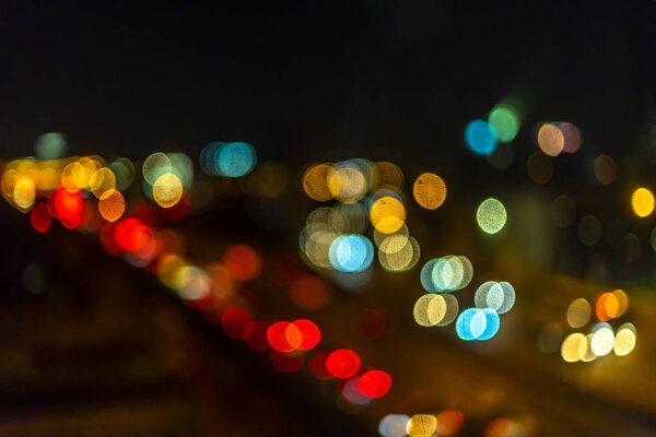 Abstact blur bokeh of Evening traffic on road in city., night scene., Blur Images not Focus