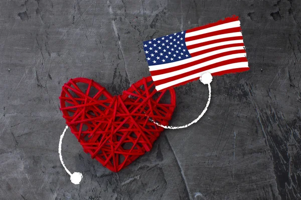 Corazón Rojo Con Bandera Americana Mano Fiesta Bandera Americana Fondo — Foto de Stock