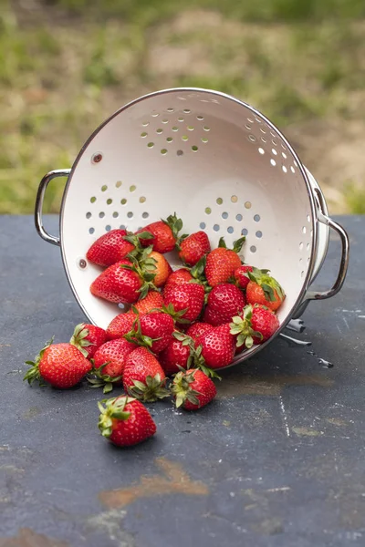 Streuen Frisch Reif Erdbeere Vor Dem Hintergrund Der Natur — Stockfoto