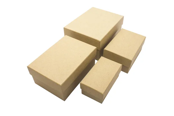 Cuatro Cajas Cartón Sobre Fondo Blanco Cartón Corrugado Objeto Aislado —  Fotos de Stock