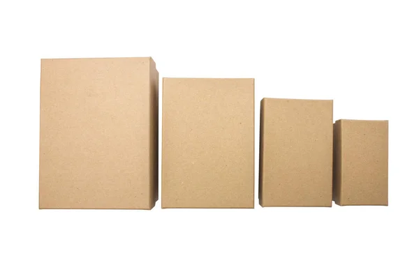 Vier Pappkartons Auf Weißem Hintergrund Blick Von Oben Wellpappe Isoliertes — Stockfoto