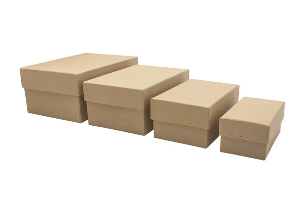 Cuatro Cajas Cartón Limpias Para Diseño Sobre Fondo Blanco Cartón — Foto de Stock