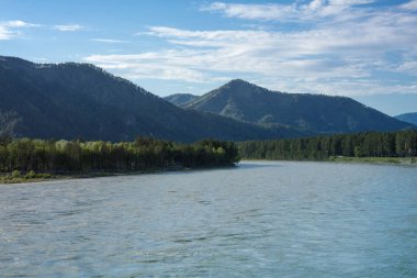 Dağ manzarası ile bir su akışı ile altay, Sibirya, Rusya Federasyonu
