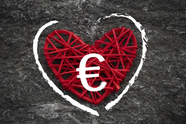 Love of money. Euro symbol on a red heart. Love theme