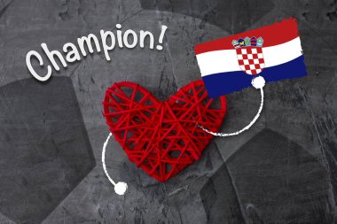 Kırmızı kalp Hırvatistan ve yazıt şampiyonu bayrağı ile. Kopya alanı