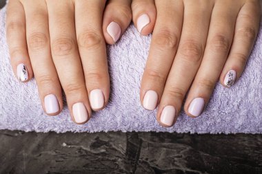 Güzel kadın pembe manikür. Kopya alanı