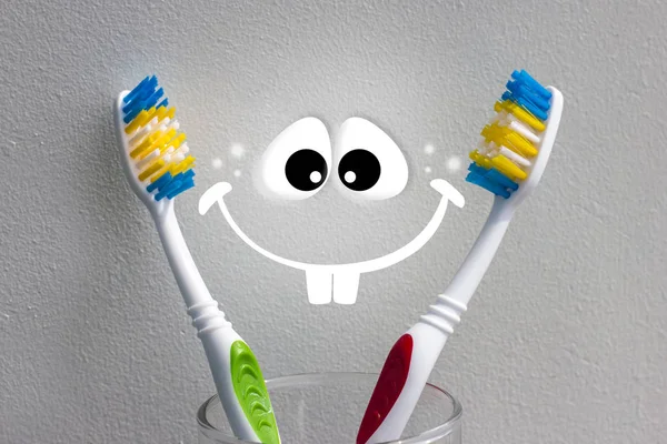 Szczoteczki Zębów Jasnym Tle Biały Uśmiech Stomatologia Higieny Miejsce — Zdjęcie stockowe