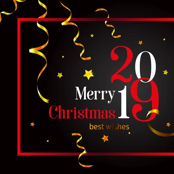 2019 Joyeux Noël Carte Élégante Sur Fond Noir Illustration Vectorielle — Image vectorielle
