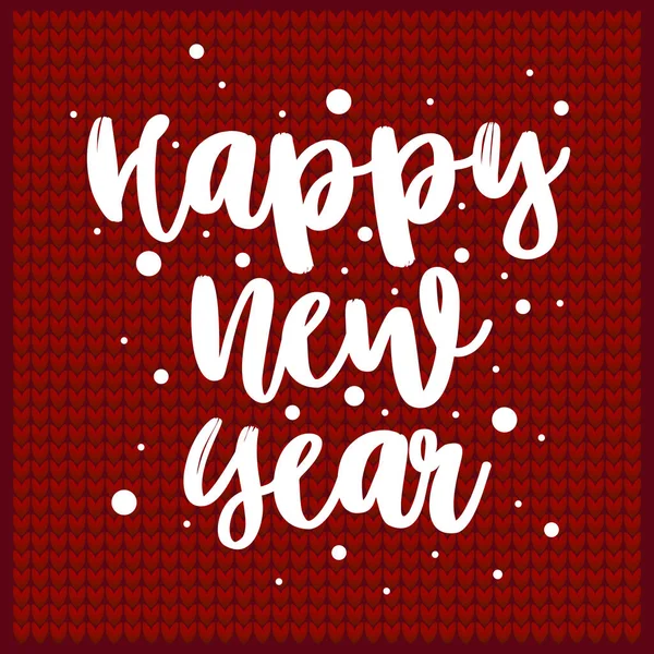 はがきの白いレタリング 赤の背景に幸せな新年を ベクトル図 — ストックベクタ