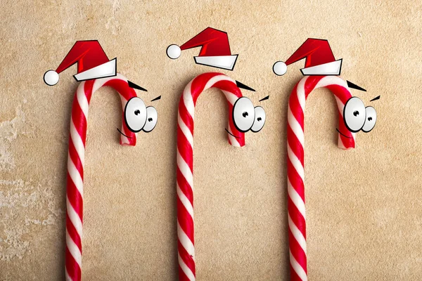 Divertente Canna Zucchero Vestita Babbo Natale Con Spazio Copia — Foto Stock