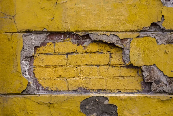 Arka Plan Sarı Boya Ile Boyanmış Olarak Eski Tuğla Duvar — Stok fotoğraf