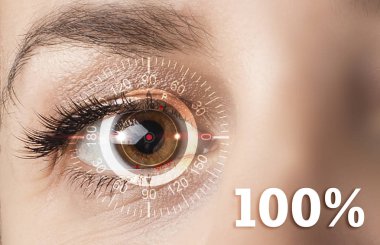 Teknolojik kavramı, yüzde yüz kurtarma vizyon. Kontakt lensler. İyi vizyon. Kopya alanı