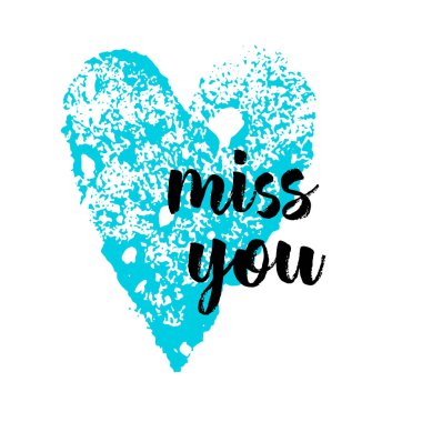 mavi kalp ve kelimeler vektör çizim özledim