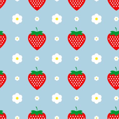 çilek çiçekler üzerinde mavi bir arka plan ile. Vektör sorunsuz arka plan illüstrasyon
