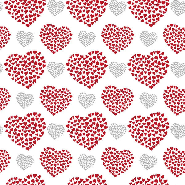 白地にグレーと赤の心 シームレス パターン ベクトル図 — ストックベクタ