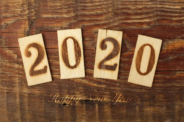 2020 Felice Anno Nuovo Sfondo Numeri Bruciati Sulle Tavole Sfondo — Foto Stock