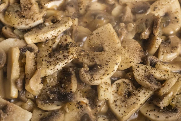 Főzés Ételek Gombával Fűszerekkel Ízletes Champignons Háttérmintázat — Stock Fotó