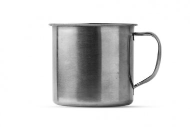 paslanmaz çelik, metal fincan beyaz arka plan üzerinde izole. yalıtılmış nesne